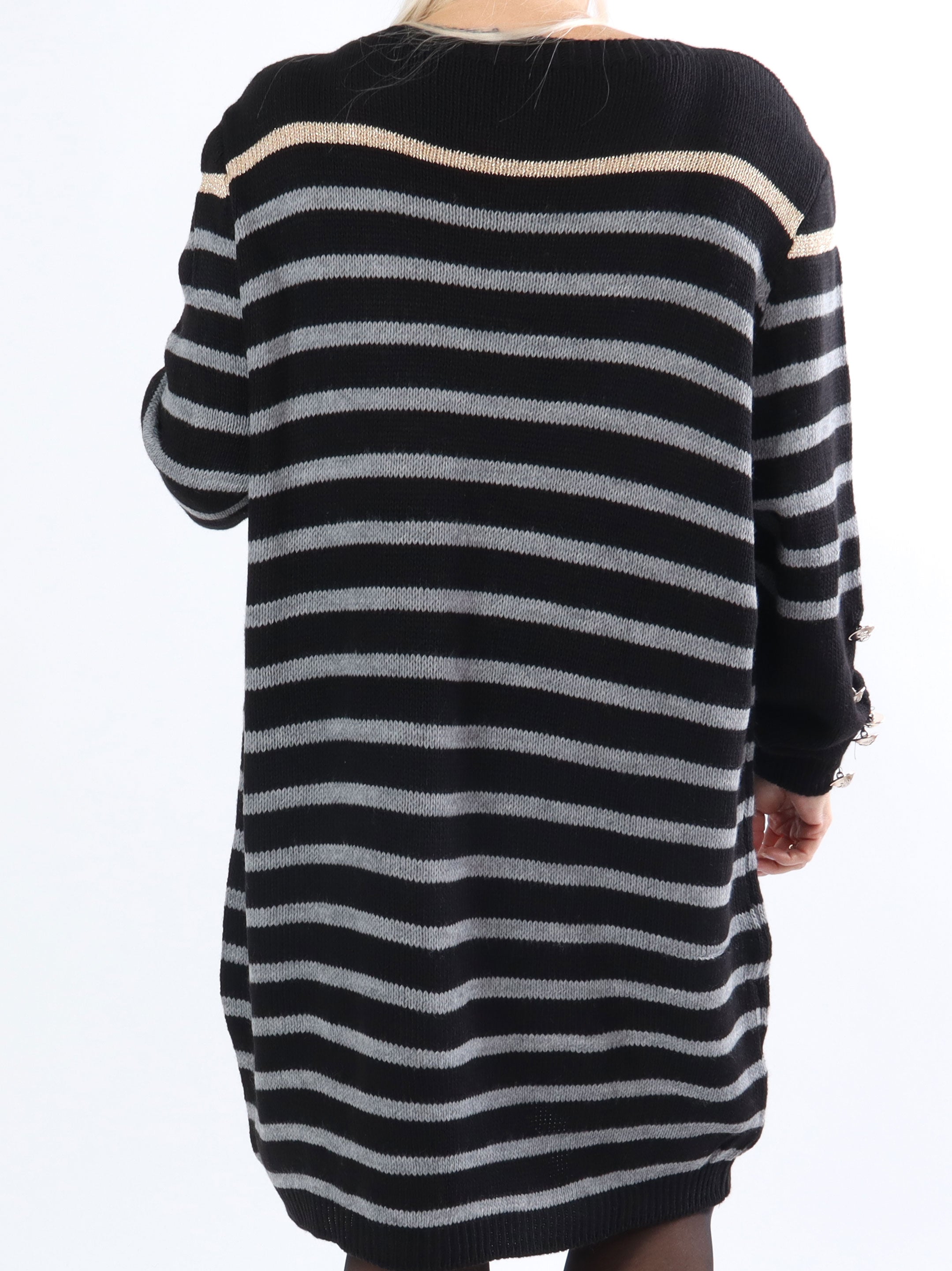 Mirindi - Plus size strikkjole med striber og knapper